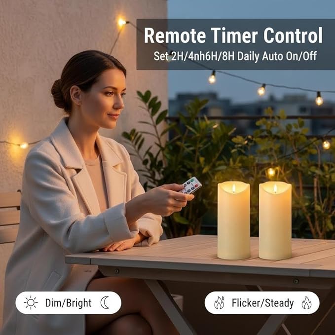 ANGELLOONG 12"X4" Flameless Candles with Remote, Set of 2 Waterproof Outdoor Battery Operated Pillar Candles with Timer, LED Candles Flickering for Lanterns, Porch, Patio Decor