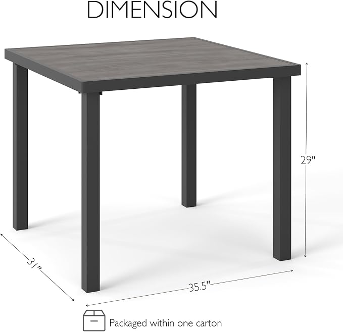 Aluminum Outdoor Anti-Corrosion Wood-Plastic Dining Table -All-Weather Exposed Square Table Waterproof and Rust-Proof Courtyard-Style Coffee Table Garden/Balcony/Poolside, Black 1 pcs