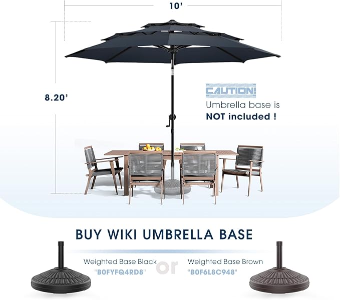 wikiwiki 10ft 3-Tier Patio Umbrella Outdoor Table Market Umbrella for Patio with Push Button Tilt/Crank, Fade Resistant Waterproof POLYESTER Canopy for Garden, Lawn, Deck, Backyard & Pool, Navy Blue