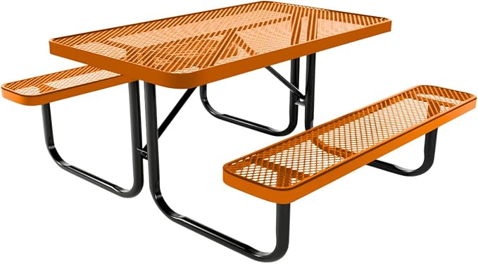 COATEDOUTDOORFURNITURE Heavy-Duty Portable Outdoor Kids Table, Expanded Metal Kids Picnic Table, Commercial-Grade Picnic Table, Made in America (4ft Rectangular, Childrens, Orange)