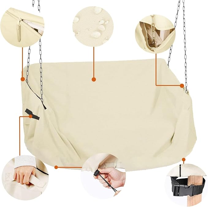 Porch Swing Cover 71 Inch Waterproof 600D Oxford Hanging Outdoor Swing Cover Garden Hammock Patio Furniture Covers (Beige, 71x30x(32-24) Inch)