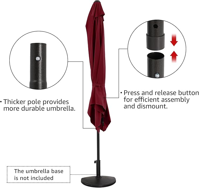 COBANA 7.5’by 4’Half Rectangular Outdoor Patio Umbrella for Patio, Balcony, Garden, Deck, Dark Red