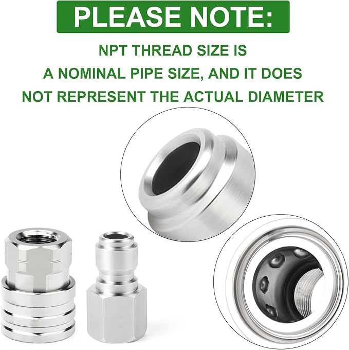 TAISHER 2PCS 304 Stainless Steel 1/4" Female NPT High Pressure Washer Quick Connect Coupler for Pressure Washing Gun Hose Accessories