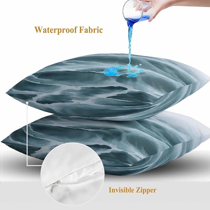 Turquoise Ombre Outdoor Waterproof Throw Pillow Covers Set of 2, 20"x20", Modern Abstract Watercolor Art Decorative Pillow Covers Outside Cushion Case for Patio Porch Garden