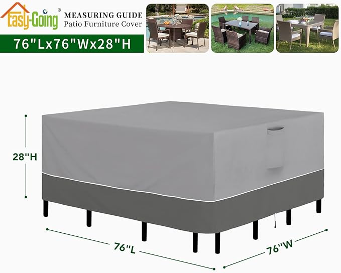 Easy-Going Patio Furniture Cover 76"x76" Square Outdoor Table and Chair Set Covers Waterproof UV Resistant Outdoor Sectional Sofa Set Covers, Gray/Dark Gray