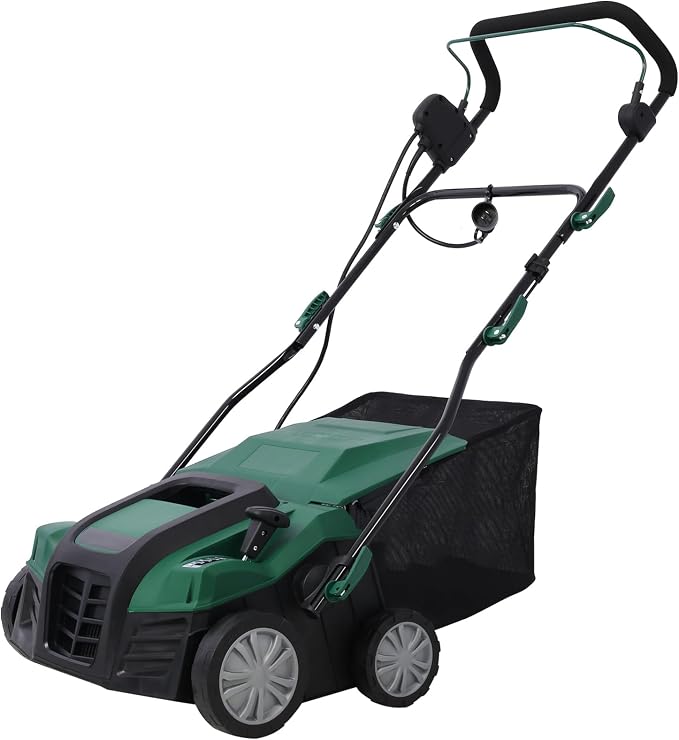 16 Inches Scarifier,2-in-1 Electric Dethatcher Scarifier with Removable Collection Bag,Lawn Scarifier with Adjustable System,Electric Lawn Dethatcher for Home Garden