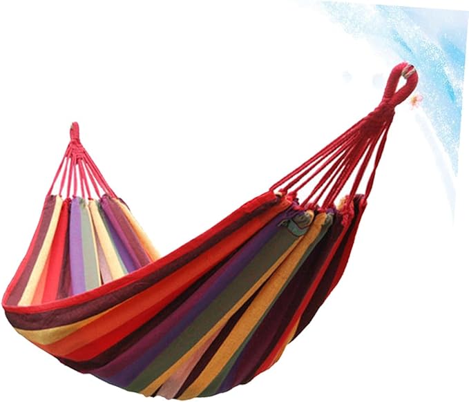 Camping Hammock Outdoor Canvas Striped Hanging Chair 190x85cm Portable Rainbow Color for Garden Patio Swing Use