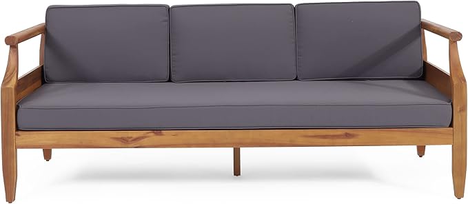 Christopher Knight Home Aston Outdoor 3 Seater Sofa Chat Set with Ottoman - Acacia Wood - Teak/Dark Gray