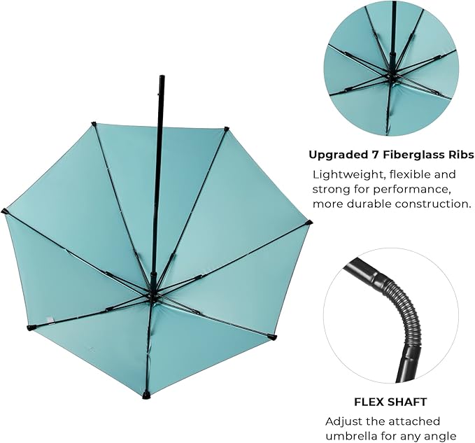 Prospo Adjustable Beach Umbrella with Universal Clamp, Portable UPF 50+ UV Protection Umbrella for Chair, Wheelchair, Golf Cart, Stroller, Bleacher, Patio