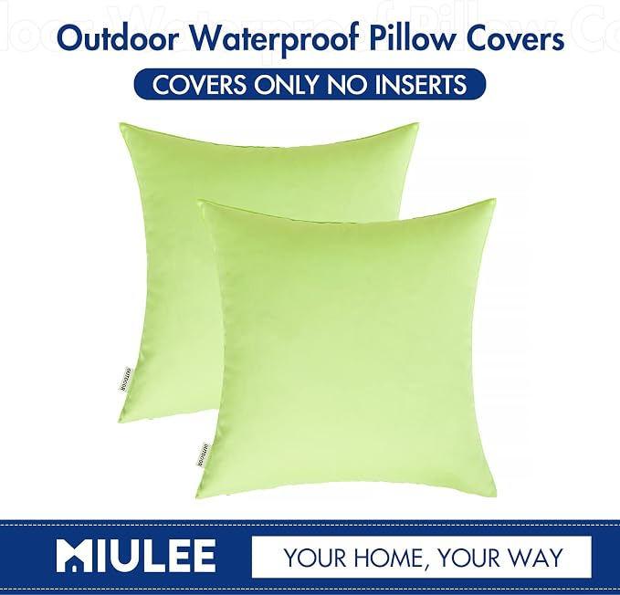 MIULEE Decorative Outdoor Waterproof Pillow Covers 16x16 Pale Green | Decorative Patio Furniture,Pack of 2,Accent Square Soild Throw Pillow Covers,Summer Garden Tent Couch Sofa