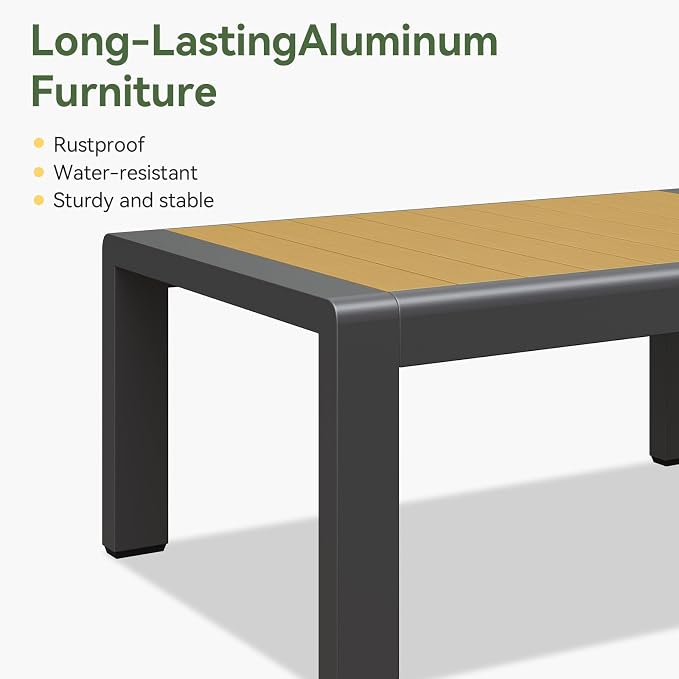 Aoxun Outdoor Aluminum Coffee Table for Patio Furniture Set, Rectangle Outdoor Coffee Table, All-Weather Patio Metal Coffee Table for Balcony, Garden, Deck, Backyard, Silver