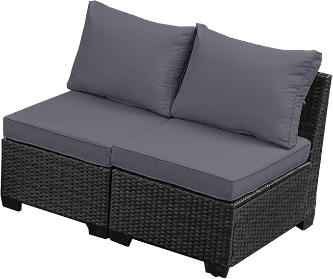 JOYURE 2 Pieces Patio Furniture Set, Outdoor Sofa with Waterproof Cushions, Rattan L Shaped Patio Couch, Modern Outdoor Furniture for Backyard, Deck, Balcony – Grey