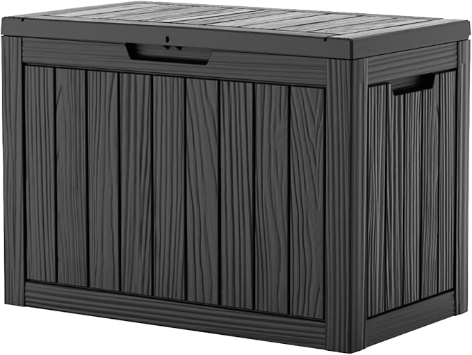 Pepe Tee Waterproof Resin Deck Box, Outdoor Storage Bin for Patio Furniture Cushions, All-Weather Garden Organizer & Seating Bench, Black