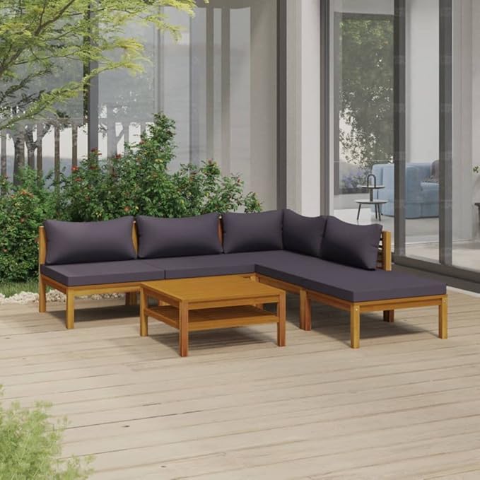 Patio Lounge Set with Cushion,Patio Furniture Sets,Patio Conversation Sets,Outdoor Furniture Sets,for Garden,Backyard,Outdoor,6 Piece Solid Acacia Wood