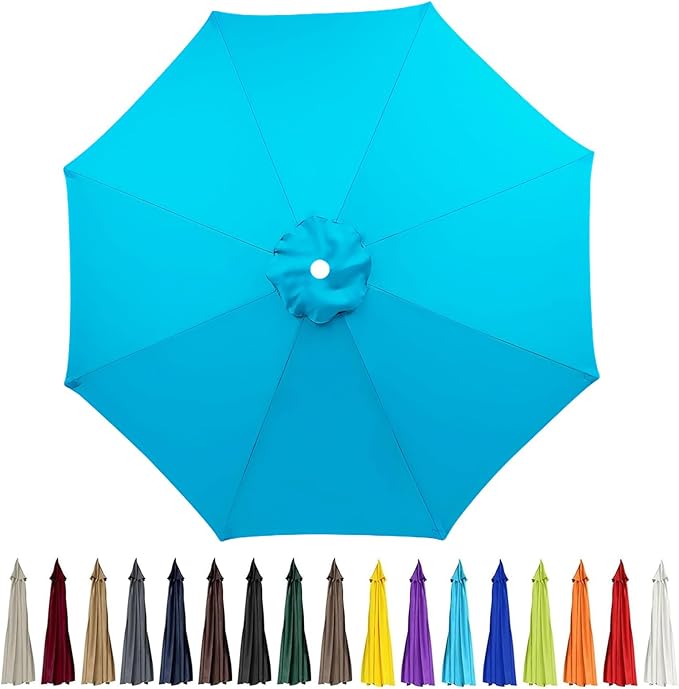 9ft Patio Umbrella Replacement Canopy for 8 Rib, Outdoor Table Market Yard Umbrella Replacement Top Cover (Canopy Only),Lake Blue
