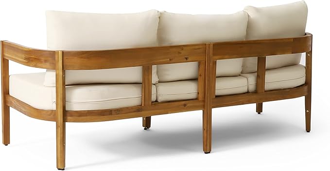 Merax 5pcs Outdoor Acacia Wood Conversation Set with 2 Chais,Loveseat,3-Seater Sofa and Coffe Table,with Cushions for Patio,Garden