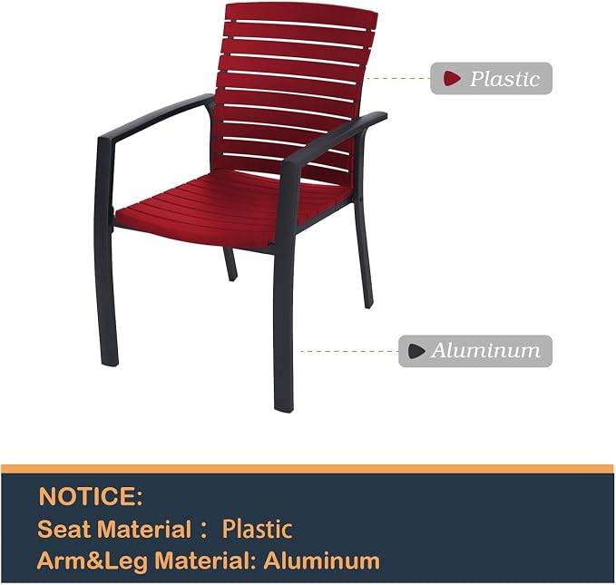 Anmutig Outdoor Dining Set for 6, 54" Round Table & 6 Aluminum Frame Chairs | Stackable Chairs, Resin Slat Seating, Powder-Coated Steel Table, Umbrella Hole, Easy Assembly, Patio, Garden, Backyard