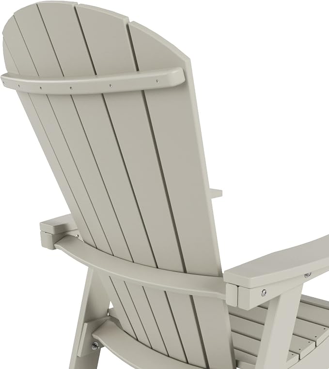 WestinTrends Dylan Adirondack Outdoor Dining Set for 4, All Weather Poly Lumber Patio Table and Chairs Set of 4, 47" Trestle Round Dining Table and Seashell Adirondack Dining Chair, Sand