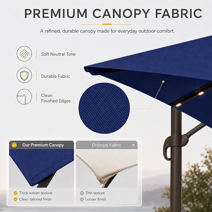 10FT Cantilever Patio Umbrella with Solar Lights, Large Outdoor 2 Tier Aluminum Offset Square Umbrellas 360 Degree Rotation for Garden Deck Pool