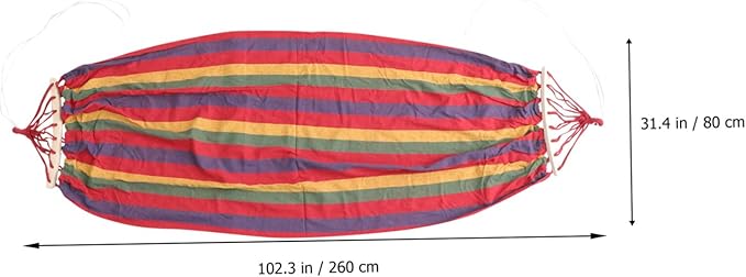 Homoyoyo Single Person Rainbow Striped Outdoor Hammock Canvas Cotton Travel Swing for Leisure Use with Anti-tip Design, Wide Size Suitable for Patio Garden Camping and Resting
