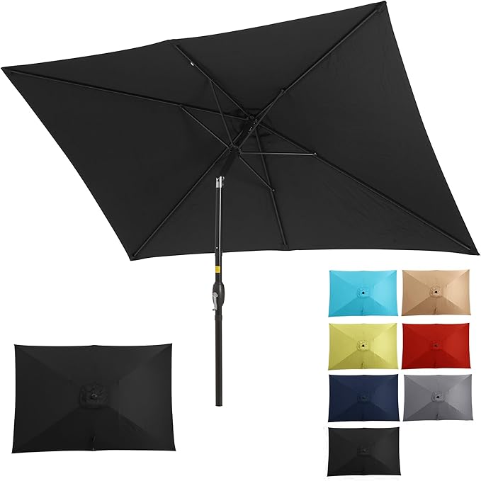 FansaFurn 6.5 x 10 Ft Rectangular Patio Umbrella Aluminum Pole, Outdoor Table Market Umbrella with Crank, 6 Steel Ribs, Polyester Canopy.EU03