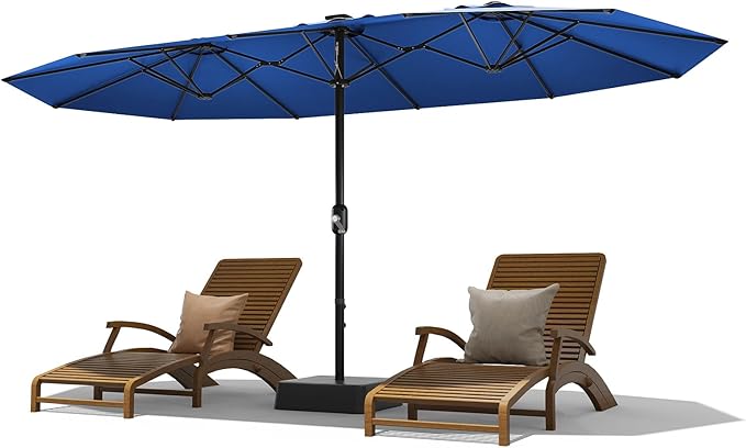 15 ft Umbrella Outdoor Patio with Base, Double-Sided Rectangular Outdoor Shade,UV & Fade-Resistant Polyester, Easy Crank Lift,Waterproof Market Umbrella for Pool, Garden, Backyard