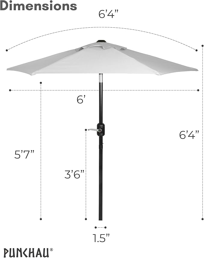 6 Ft Outdoor Patio Umbrella, Easy Open/Close Crank and Push Button Tilt Adjustment - Gray Market Umbrellas