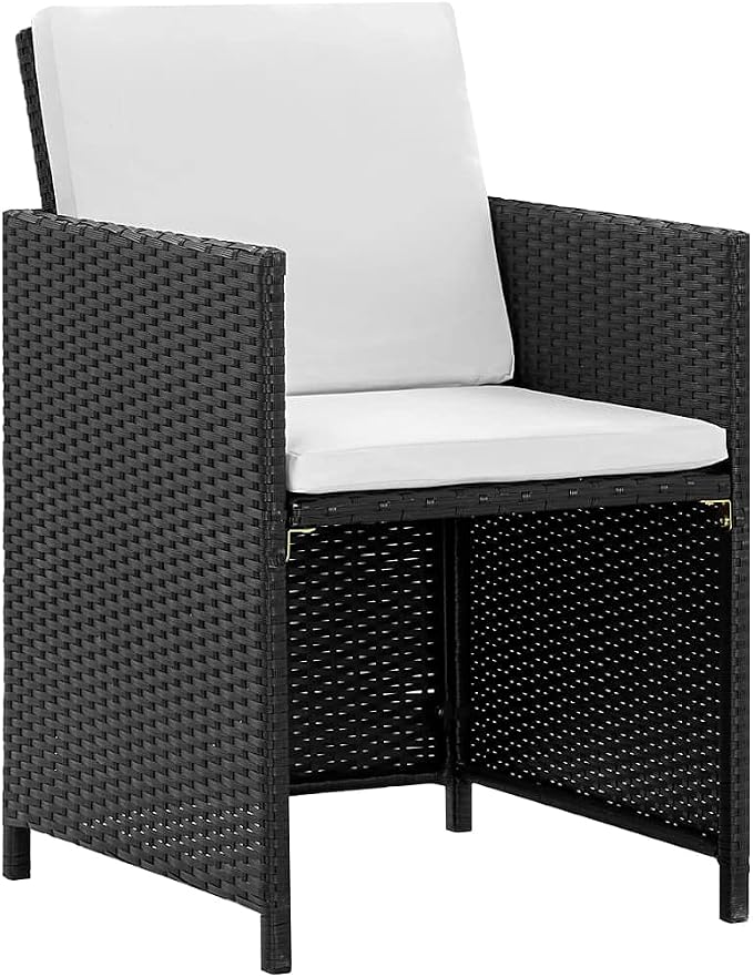 11 Piece Patio Dining Set with Cushions, Black Poly Rattan Outdoor Furniture Set with 1 Table, 6 Chairs, 4 Stools, 16 Cushions, Powder-Coated Steel Frame, Glass Top