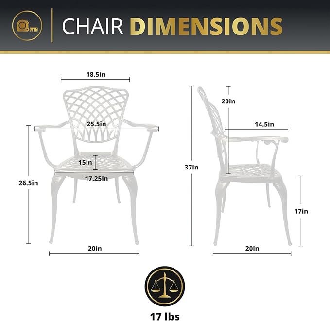 2-Piece Outdoor Dining Chairs,Super Stable Cast Aluminum Chairs with Armrest,2-Pack Patio Armchairs for Garden, Backyard,All-Weather Resistant Outdoor Dining Furniture, Brown