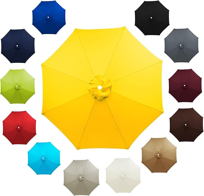 6 Ribs 8 Ribs Patio Umbrella Replacement Canopy 6.5ft 7.5ft 8.2ft 8.9ft 9.8ft 11.5ft UV Protection Waterproof Replacement Parasol Fabric Cover for Garden Outdoor Lawn(Yellow,8.2ft/8ribs)