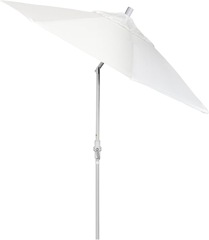 California Umbrella 9' Round Aluminum Market Umbrella, Crank Lift, Collar Tilt, White Pole, Pacifica Pacific Blue