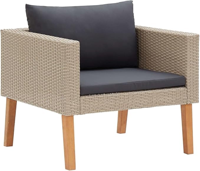 3 Piece Patio Lounge Set with Cushions Poly Rattan Beige, Outdoor Dining Chairs, Outdoor Lounge Chairs, Outdoor Sofa Set, Furniture Conversation Set for Balcony, Yard