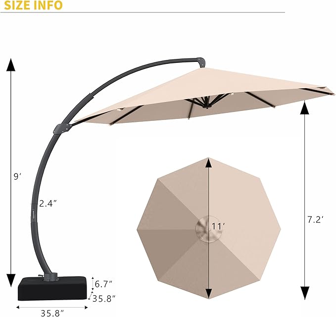 Kingdura Cantilever Patio Umbrella with Double Top Vent, Large Square Aluminum Outdoor Offset Umbrella with 360-degree Rotation, Infinite Tilt, UV Protection for Pool Deck Garden Patio