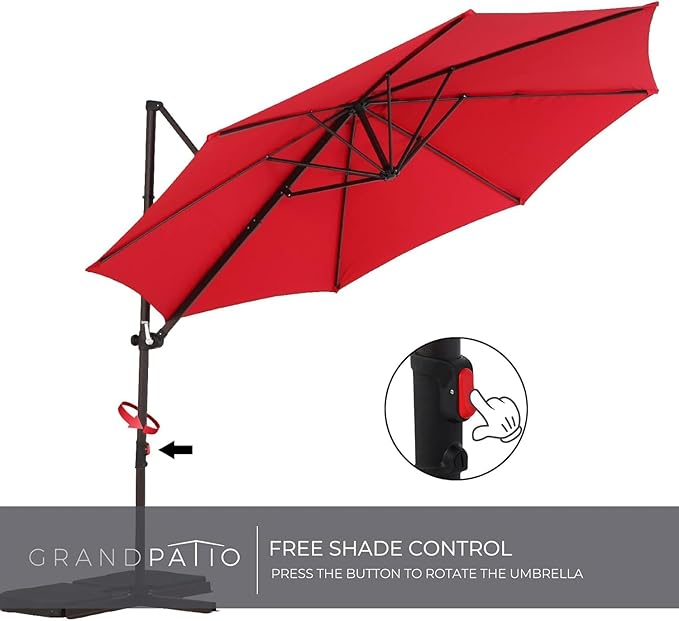 Grand patio 10Ft Cantilever Patio Umbrella, 360-Degree Rotation Large Outdoor Umbrella, Hanging Offset Umbrella, Easy Tilt, Heavy-Duty Polyester Canopy, Steel Frame, for Patio Pool Deck, Round