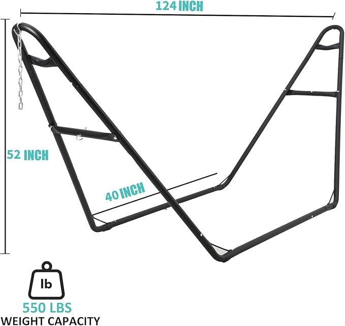 Universal Heavy-Duty Steel Hammock Stand, 130 * 40 * 51in for 2 People, Portable Design,for 9.5 to 14 ft Hammocks,Ideal for Outdoor Balconies, porches, patios, Decks and backyards.