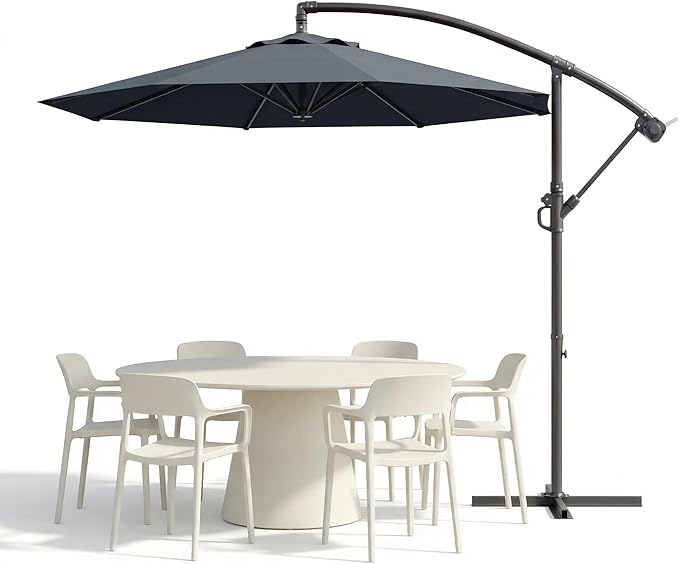 IDEALHOUSE 10FT Offset Cantilever Patio Umbrella with Cross Base, Large Outdoor Umbrella with Infinite Tilt & Crank Lift, UPF 50+ Fade-Resistant Fabric, Vented Canopy for Garden, Deck, Backyard