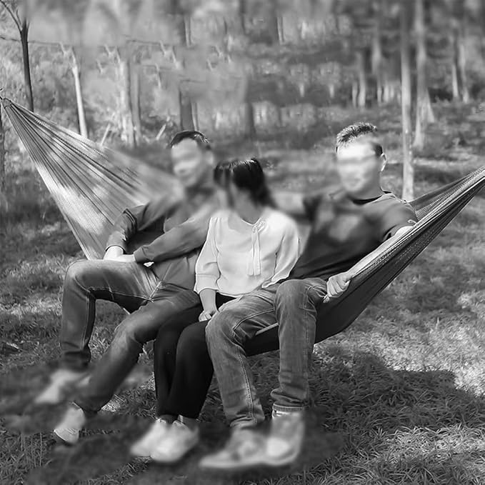Summer Breathable Ice Silk Hammock, Outdoor Portable Double Hanging Bed, Park Leisure Swing with Straps, Load Bearing 300kg/661.4lbs(Grey)