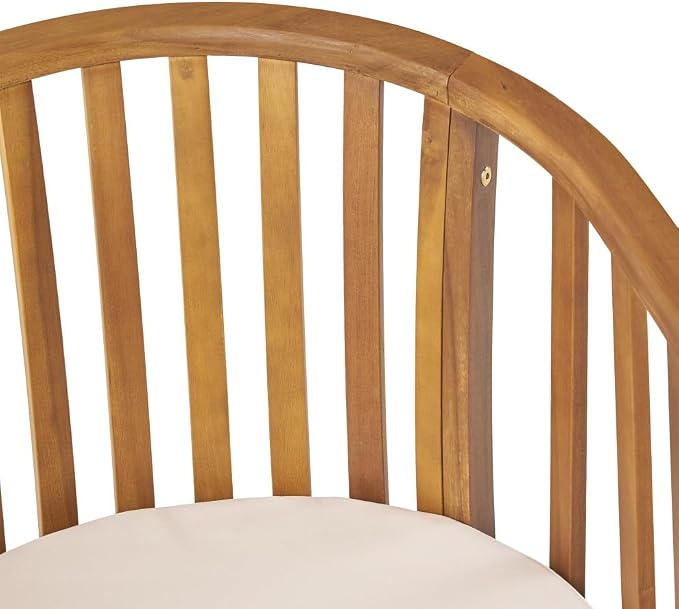 Merax Outdoor Dining Table Set for 6, Acacia Wood 68.5" Rectangle Table with Slat Tabletop + 6 Armchairs with Curved Back & Armrest & Water-Resistant Cushions, Patio Dining Set, Teak Finish