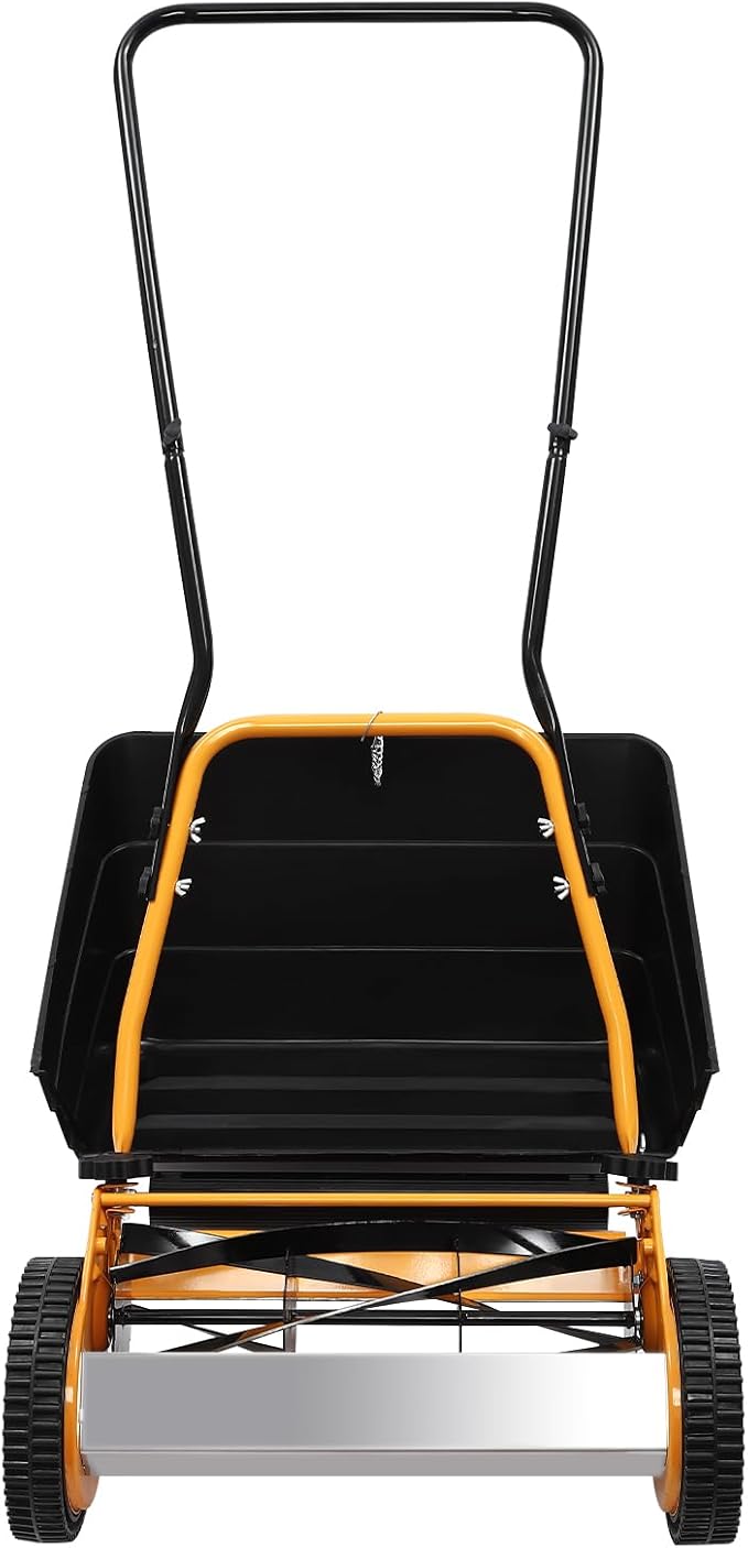 16 Inch 4-Blade Push Reel Lawn Mower with Grass Catcher, Wheeled Lawn Mower, Hand Push Lawn Mower