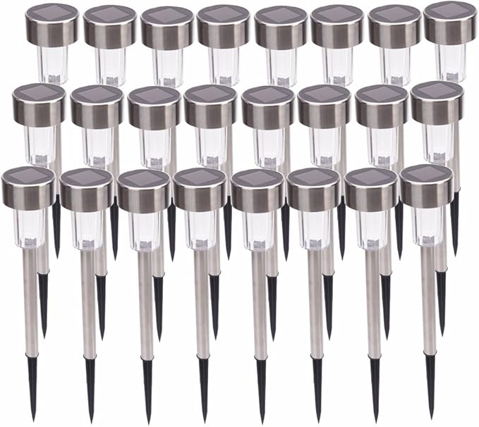 Stainless Steel Outdoor Solar Lights - Waterproof, LED Lawn Lamps Lighting Solar Powered Outdoor Lights Solar Garden Lights for Pathway Patio Yard (24pcs-Warm White)