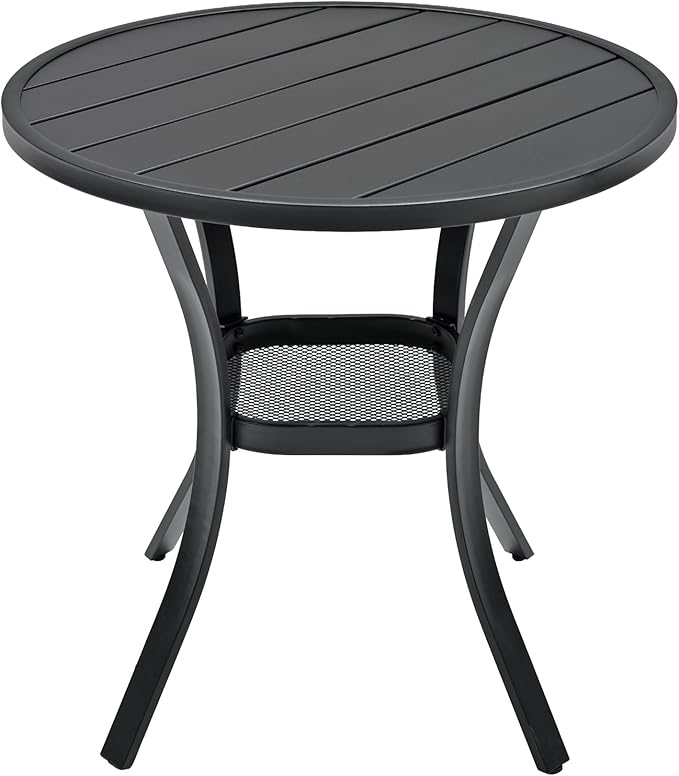 Anmutig Small Outdoor Dining Set with Patio 27.5" Round Table and 2 Stackable Brown Chairs - 3 Piece