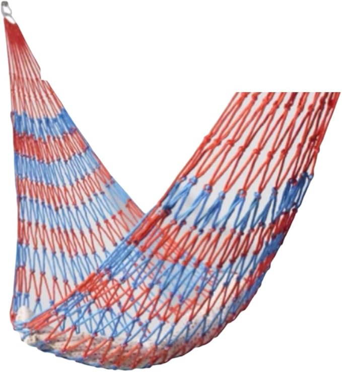 Nylon Rope Hammock 9 Groups 18 Knotted Ropes Mesh Outdoor Camping Hammock with Storage Bag Easy to Set Up(Rojo)