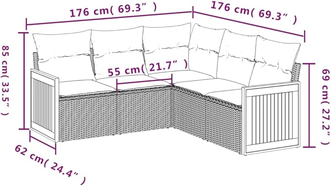 5 Piece Patio Sofa Set with Cushions, Front Porch Furniture Garden Lounge Set Outdoor Sofa Sets Patio Conversation Set for Garden Negotiation Area Exhibition Piazza Black Poly Rattan