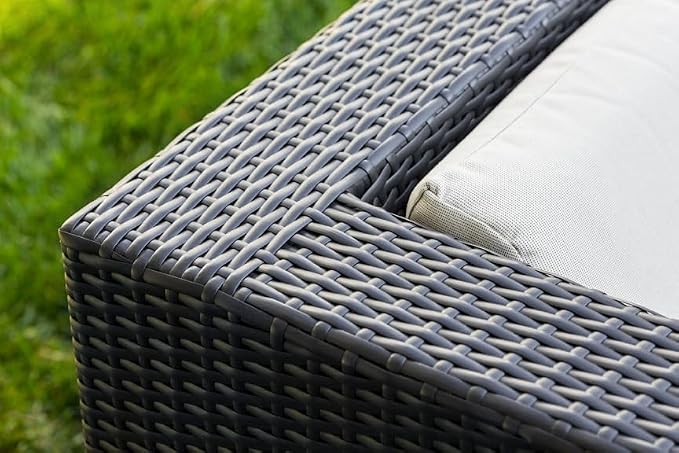 7 Piece Outdoor Patio Furniture Black Wicker Conversation Set with Fully Assembled Sectional and 42-inch Propane Gas Fire Table