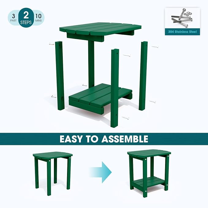 THOEOE Adirondack Outdoor Side Table, 2-Tier Sturdy Patio End Table Weather Resistant, Morden Side Table for Patio, Pool, Porch, Green