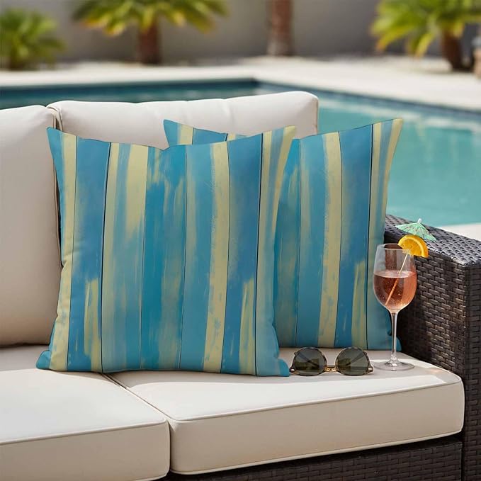 Blue Yellow Outdoor Pillow Covers 26x26 Inch Throw Pillow Covers Set of 2 Waterproof Decorative Pillow Cases Vintage Farmhouse Abstract Wooden Grain Cushion Covers for Patio Furniture Garden Couch