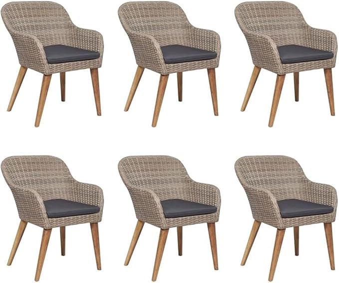 BOWERY HILL Contemporary Patio Dining Set, Weather-Resistant PE Rattan, Brown and Dark Gray Finish, 7-Piece Set with Cushions, Seats 6, 39.4 x 78.7 x 29.1 in., Outdoor Garden or Terrace Furniture