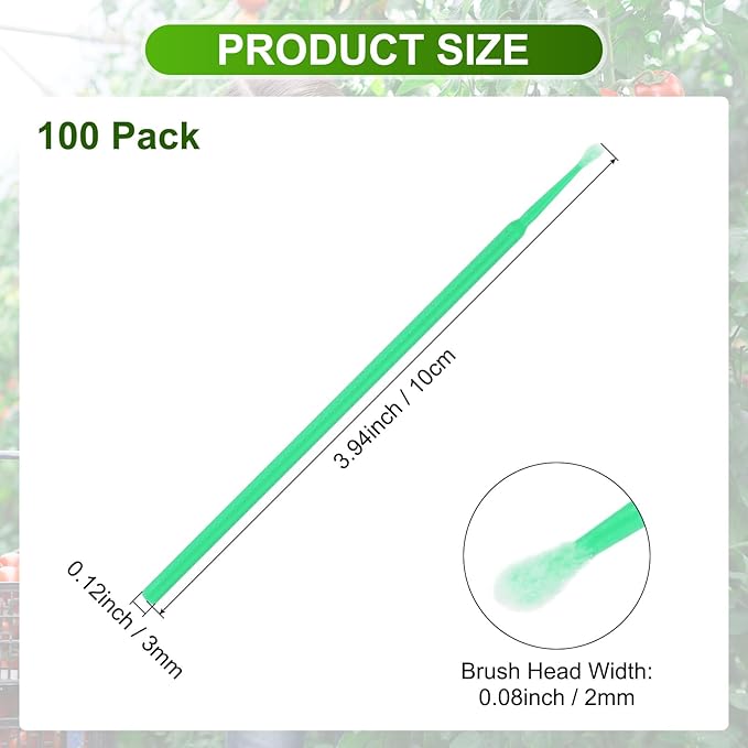 M METERXITY 100-Pack Pollinator Brush, 0.08inch/2mm Plastic Vegetable Pollinator Pen Manual Pollination Tool for Gardening/Greenhouse/Hydroponic Plants/Flower [Light Green]