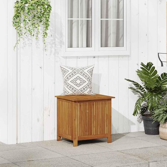 Patio Storage Box Solid Wood Acacia Outdoor Chest 23.6"x19.7"x22.8" Weather Resistant Deck Bench Container for Garden Cushions Toys Tools