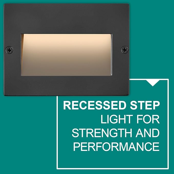 Hinkley Taper 12V Horizontal Step Light, Wet Rated, Stainless Steel Construction, Recessed Mount, Etched Lens, ADA, Matte Black Stainless Finish
